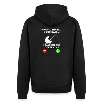 Tut Mir Leid, Dass Ich Ihren Anruf Verpasst Habe, - Unisex Premium Bio Zip Hoodie - Schwarz - Hinten - Nico (187cm)