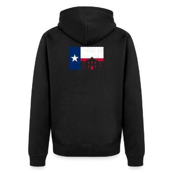 Alamo San Antonio Texas Flagge Bekleidung - Unisex Premium Bio Zip Hoodie - Schwarz - Hinten - Nico (187cm)