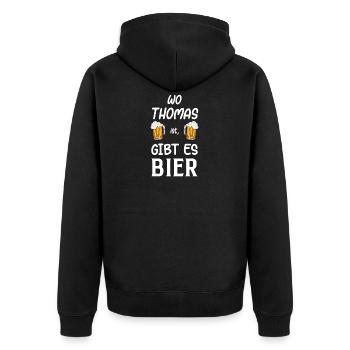 Thomas Bier Geschenk Geburtstag - Unisex Premium Bio Zip Hoodie - Schwarz - Hinten - Nico (187cm)