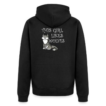 Girl Likes Wolves Funny Saying Wolf Wildlife - Unisex Premium Organic Zip Hoodie - black - Back - Nico (187cm)