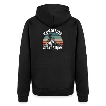Fahrrad Kondition statt Strom - Unisex Premium Bio Zip Hoodie - Schwarz - Hinten - Nico (187cm)