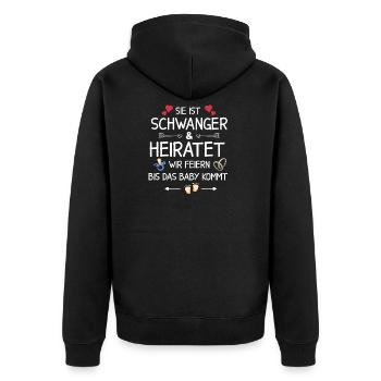 JGA Hochzeit Schwanger Junggesellinnenabschied - Unisex Premium Bio Zip Hoodie - Schwarz - Hinten - Nico (187cm)
