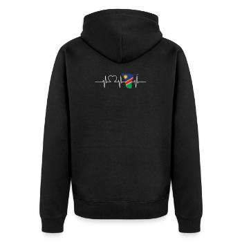 Namibia Herzschlag Flagge Vintage Namibia - Unisex Premium Bio Zip Hoodie - Schwarz - Hinten - Nico (187cm)