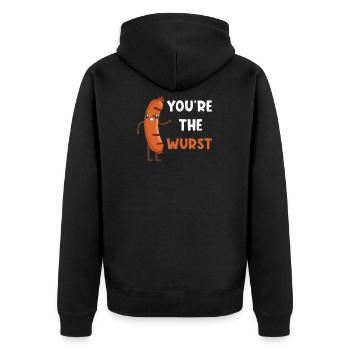 Sausage wordplay funny - Unisex Premium Organic Zip Hoodie - black - Back - Nico (187cm)