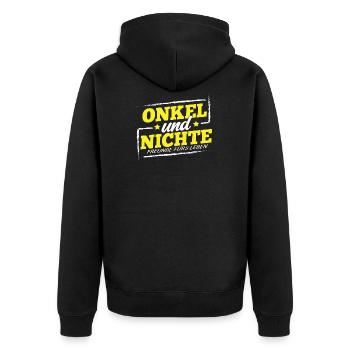 Onkel und Nichte Partner Shirt Partner Look - Unisex Premium Bio Zip Hoodie - Schwarz - Hinten - Nico (187cm)