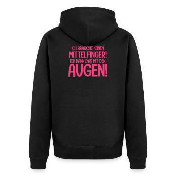 Ich Brauche Keinen Mittelfinger Ich Kann Das Mit - Unisex Premium Bio Zip Hoodie - Schwarz - Hinten - Nico (187cm)