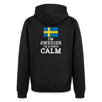Schwede Im Swedish Im always calm - Unisex Premium Bio Zip Hoodie - Schwarz - Hinten - Nico (187cm)