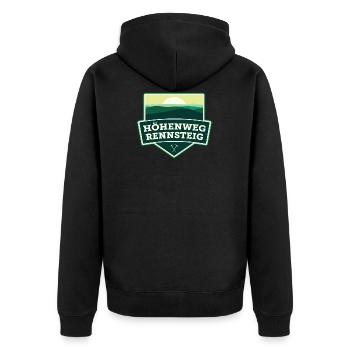 Höhenweg Rennsteig - Unisex Premium Bio Zip Hoodie - Schwarz - Hinten - Nico (187cm)