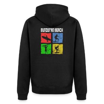 Surfen für Surfer Vintage Bundoran Geschenkidee - Unisex Premium Bio Zip Hoodie - Schwarz - Hinten - Nico (187cm)