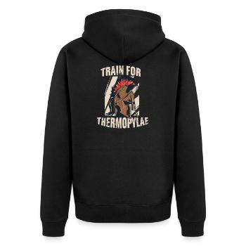 Sparta Fitness Sparta Helm Krieger Fitness - Unisex Premium Bio Zip Hoodie - Schwarz - Hinten - Nico (187cm)