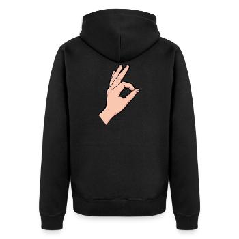 OK Hand Meme Spiel Reingeschaut Reingeguckt - Unisex Premium Bio Zip Hoodie - Schwarz - Hinten - Nico (187cm)