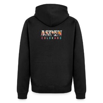 Aspen Colorado - Unisex Premium Bio Zip Hoodie - Schwarz - Hinten - Nico (187cm)