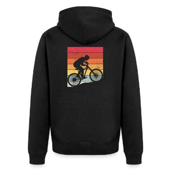 MTB Kleidung Kinder, Erwachsene MTB Geschenk Mount - Unisex Premium Bio Zip Hoodie - Schwarz - Hinten - Nico (187cm)