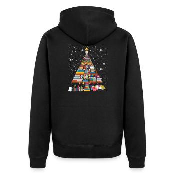 merry christmas book tree librarian book lovers - Unisex Premium Bio Zip Hoodie - Schwarz - Hinten - Nico (187cm)