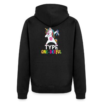 Type One Derful Unicorn Type 1 Diabetes T1D - Unisex Premium Bio Zip Hoodie - Schwarz - Hinten - Nico (187cm)