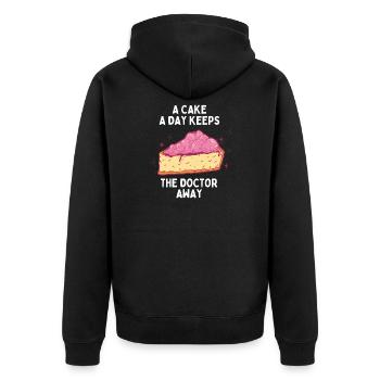 Cake a Day keeps doctor away Junk Food Süßigkeiten - Unisex Premium Bio Zip Hoodie - Schwarz - Hinten - Nico (187cm)