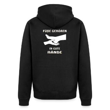 FÜßE GEHÖREN IN GUTE HÄNDE - Unisex Premium Bio Zip Hoodie - Schwarz - Hinten - Nico (187cm)