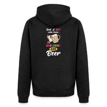 Bier und Einhorn Spruch - Unisex Premium Bio Zip Hoodie - Schwarz - Hinten - Nico (187cm)