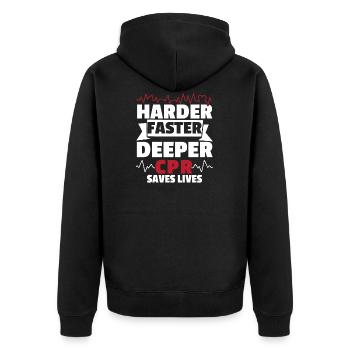 Harder Faster Deeper CPR Rettet Leben Rettungsdien - Unisex Premium Bio Zip Hoodie - Schwarz - Hinten - Nico (187cm)