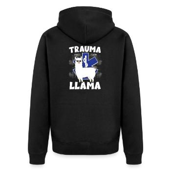 Trauma Llama Sanitäter Rettungsdienst - Unisex Premium Bio Zip Hoodie - Schwarz - Hinten - Nico (187cm)