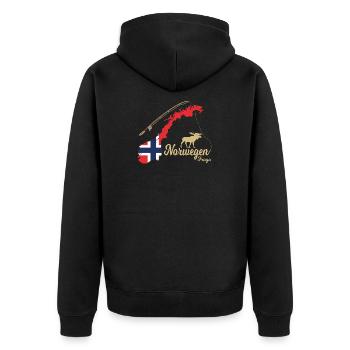 Norwegen 2022 Froya Angeln Skandinavien Motive - Unisex Premium Bio Zip Hoodie - Schwarz - Hinten - Nico (187cm)