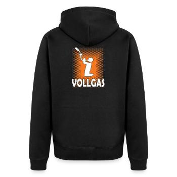 Vollgas Achtung Trichtern Shirt Schild - Unisex Premium Bio Zip Hoodie - Schwarz - Hinten - Nico (187cm)