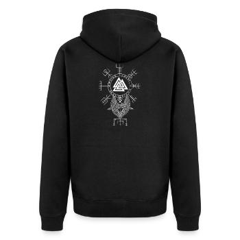 Klassisches Keltischer Wikinger Vegvisir Valknut - Unisex Premium Bio Zip Hoodie - Schwarz - Hinten - Nico (187cm)