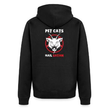 Pet Cats Hail Satan - Unisex Premium Bio Zip Hoodie - Schwarz - Hinten - Nico (187cm)