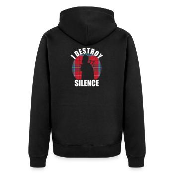 "I Destroy Silence" funny bagpipe design - Unisex Premium Organic Zip Hoodie - black - Back - Nico (187cm)