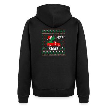 Dinosaurier reiten LKW hässlichen Weihnachtspullover - Unisex Premium Bio Zip Hoodie - Schwarz - Hinten - Nico (187cm)