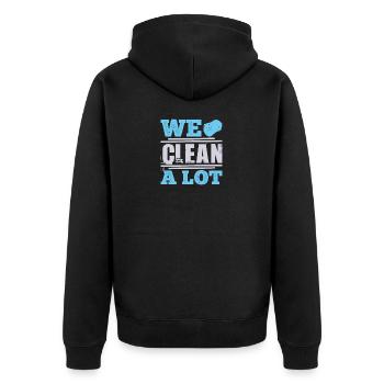 We Clean A Lot - Unisex Premium Bio Zip Hoodie - Schwarz - Hinten - Nico (187cm)