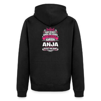 Anja Namensshirt mit lustigem Königin Spruch - Unisex Premium Bio Zip Hoodie - Schwarz - Hinten - Nico (187cm)