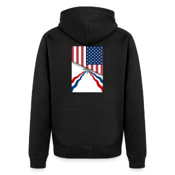 USA Assyrien Assyrische Flagge Dual Citizen American - Unisex Premium Bio Zip Hoodie - Schwarz - Hinten - Nico (187cm)