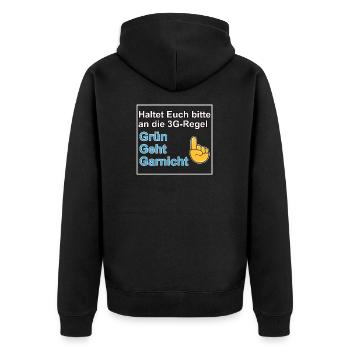 3G Regel Grün Geht Garnicht - Unisex Premium Bio Zip Hoodie - Schwarz - Hinten - Nico (187cm)