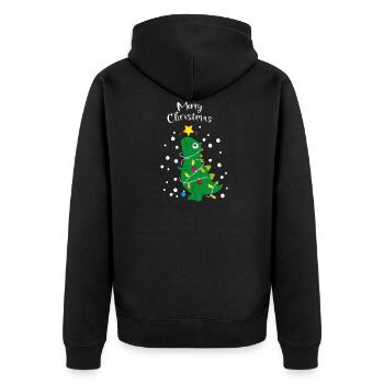 Weihnachten Weihnachtsbaum T-Rex Dino Tannenbaum - Unisex Premium Bio Zip Hoodie - Schwarz - Hinten - Nico (187cm)