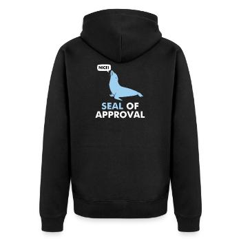 SEAL of Approval Lustiges Wortspiel - Unisex Premium Bio Zip Hoodie - Schwarz - Hinten - Nico (187cm)