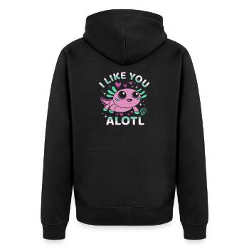 I Like You Alotl Alotl Herzchen - Unisex Premium Bio Zip Hoodie - Schwarz - Hinten - Nico (187cm)
