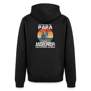 Retro Fische Angeln Geschenk Papa Karpfen Angler - Unisex Premium Bio Zip Hoodie - Schwarz - Hinten - Nico (187cm)