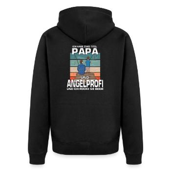 Kultiges Angler Fisch Papa Sportangler Angeln - Unisex Premium Bio Zip Hoodie - Schwarz - Hinten - Nico (187cm)