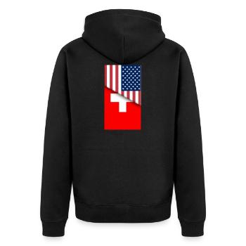 USA Schweiz Schweizer Flagge Doppelbürger Amerikanisch - Unisex Premium Bio Zip Hoodie - Schwarz - Hinten - Nico (187cm)
