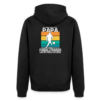 Vintage Hobby Fußballer Motiv Fußballtrainer - Unisex Premium Bio Zip Hoodie - Schwarz - Hinten - Nico (187cm)