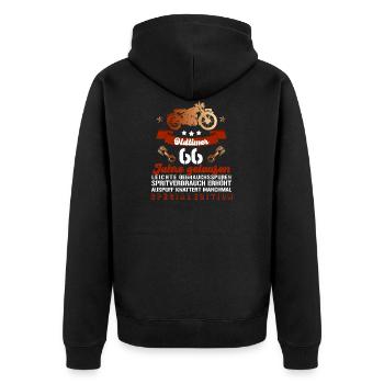 Die Legende feiert Geburtstag und wird 66! - Unisex Premium Bio Zip Hoodie - Schwarz - Hinten - Nico (187cm)