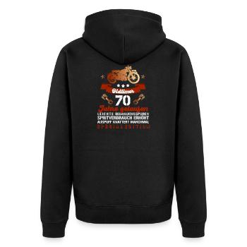 Die Legende feiert Geburtstag und wird 70! - Unisex Premium Bio Zip Hoodie - Schwarz - Hinten - Nico (187cm)