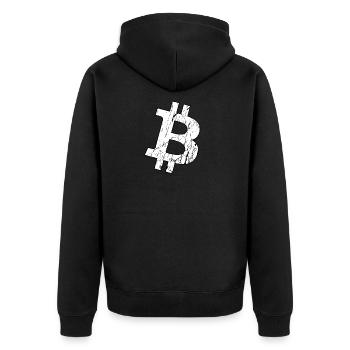 Bitcoin BTC logo white grunge effect - Unisex Premium Organic Zip Hoodie - black - Back - Nico (187cm)