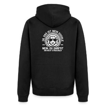 Bitte nicht streicheln - DOODLE - Unisex Premium Bio Zip Hoodie - Schwarz - Hinten - Nico (187cm)
