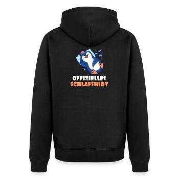 Pinguin Offizielles Schlafshirt Schlafanzug - Unisex Premium Bio Zip Hoodie - Schwarz - Hinten - Nico (187cm)