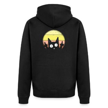 Misanthrope Middle Finger Cat Vintage Cats - Unisex Premium Organic Zip Hoodie - black - Back - Nico (187cm)