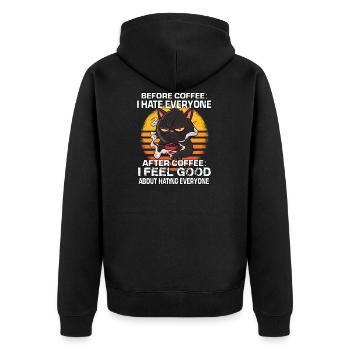 Vintage Morgenmuffel Katzen Misanthropen Katzen - Unisex Premium Bio Zip Hoodie - Schwarz - Hinten - Nico (187cm)