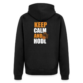 Immer weiter Hodl, Bitcoin - Unisex Premium Bio Zip Hoodie - Schwarz - Hinten - Nico (187cm)