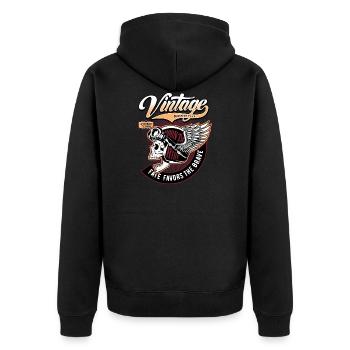 Biker Skull Vintage Motorcycles - Unisex Premium Bio Zip Hoodie - Schwarz - Hinten - Nico (187cm)